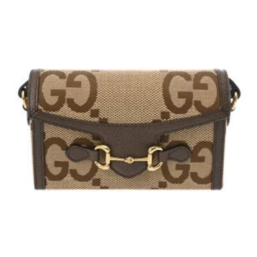 Gucci Beige Canvas Horsebit Leather Bag Tan Shoulder Camel Brown - Picture 2 of 9